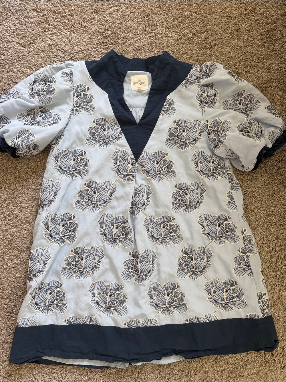 Umgee Navy & Light Blue Floral Embroidered Dress